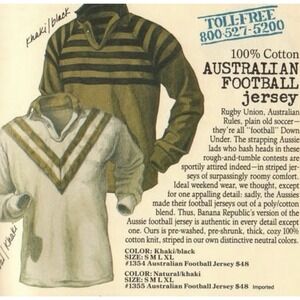 Banana Republic Australian Football Jersey Spring 1985' Made in England Large